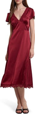 WISHLIST Lace Trim Satin Midi Dress