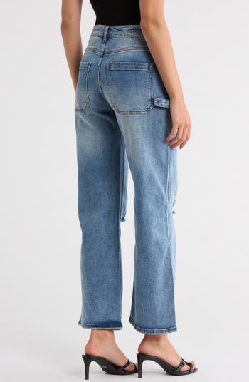 Ripped Baggy Straight Leg Utility Jeans