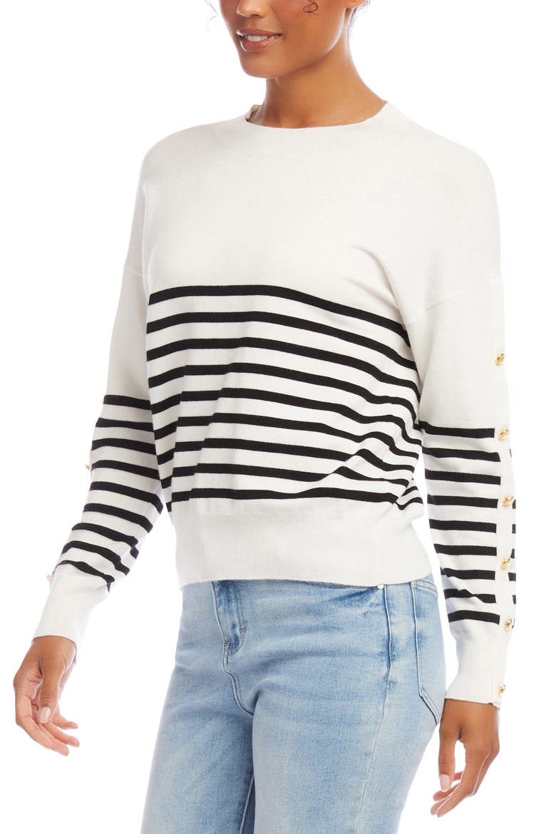 Stripe Button Detail Sweater, Alternate, color, NAUTICAL STRIPE