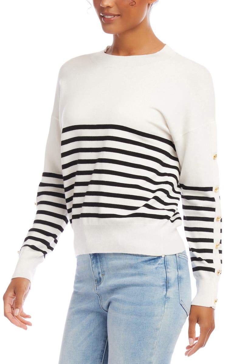 Karen Kane Stripe Button Detail Sweater, Alternate, color, 