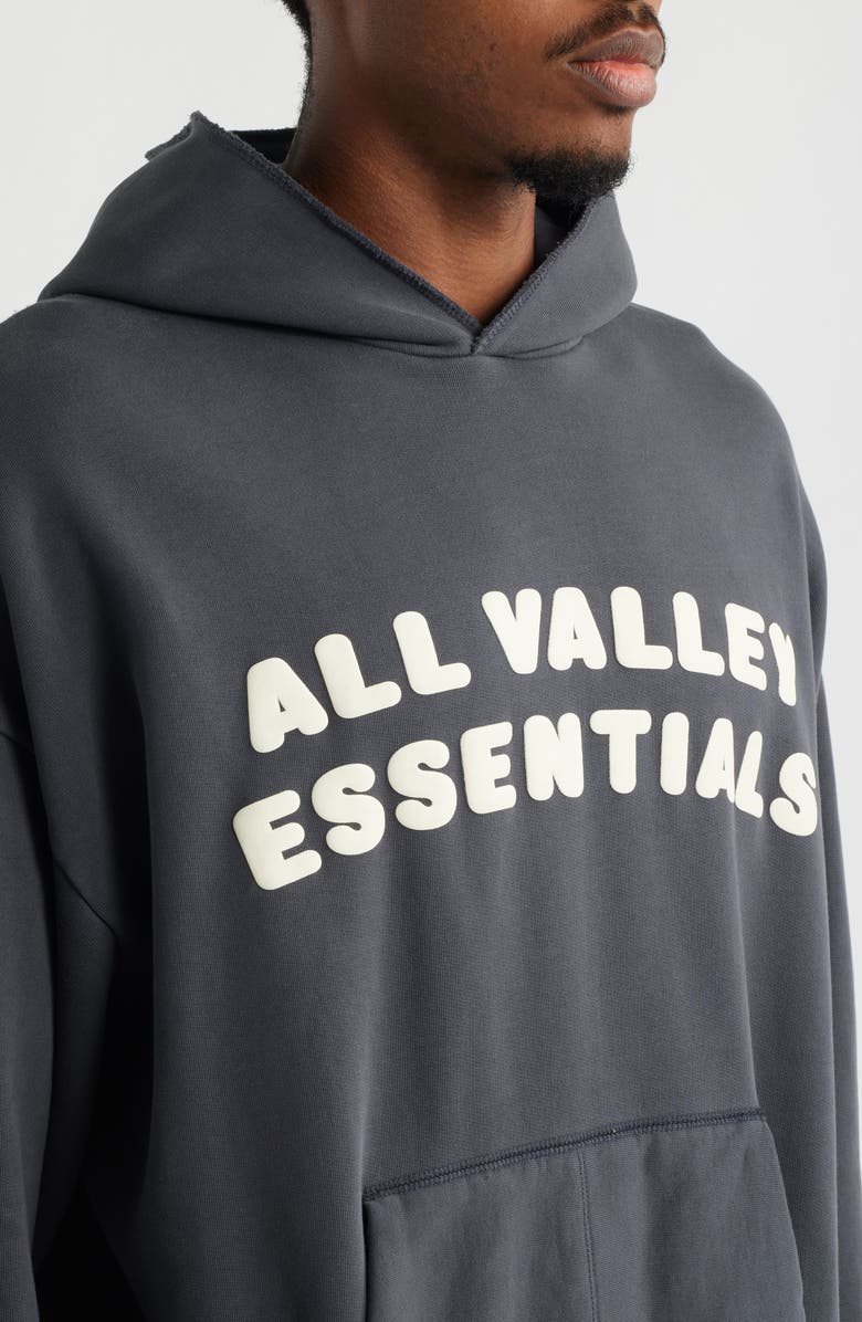 Fear of God Essentials '90s Fit Fleece Logo Hoodie, Alternate, color, Washed Iron Grey