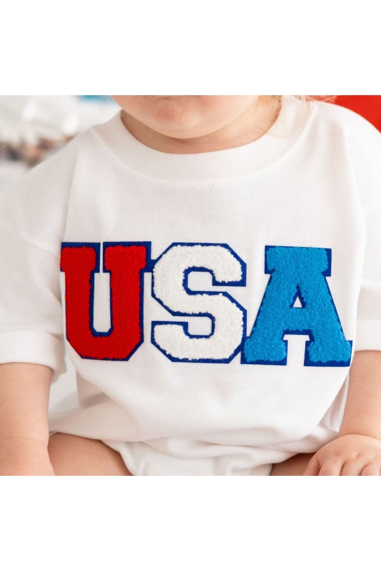 USA Patch Short Sleeve Romper, Alternate, color, White