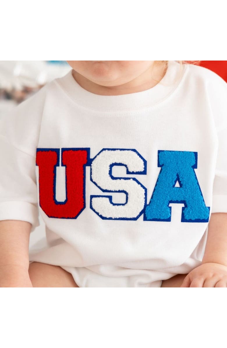 Sweet Wink USA Patch Short Sleeve Romper, Alternate, color, White