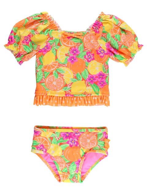 UPF50+ Puff Sleeve Ruffle Tankini 2-Piece Swimsuit