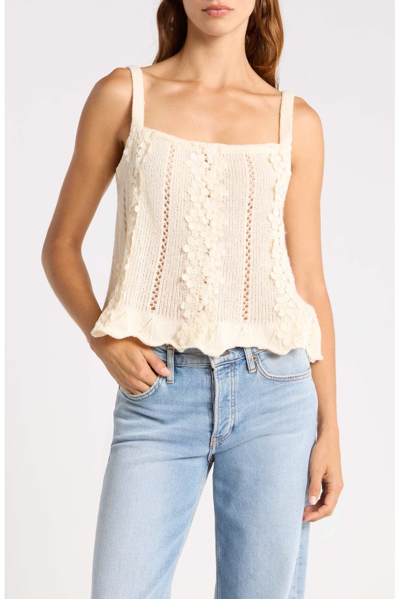 Lace Appliqué Pointelle Knit Camisole, Main, color, CREAM