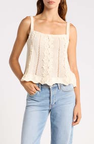 All in Favor Lace Appliqué Pointelle Knit Camisole