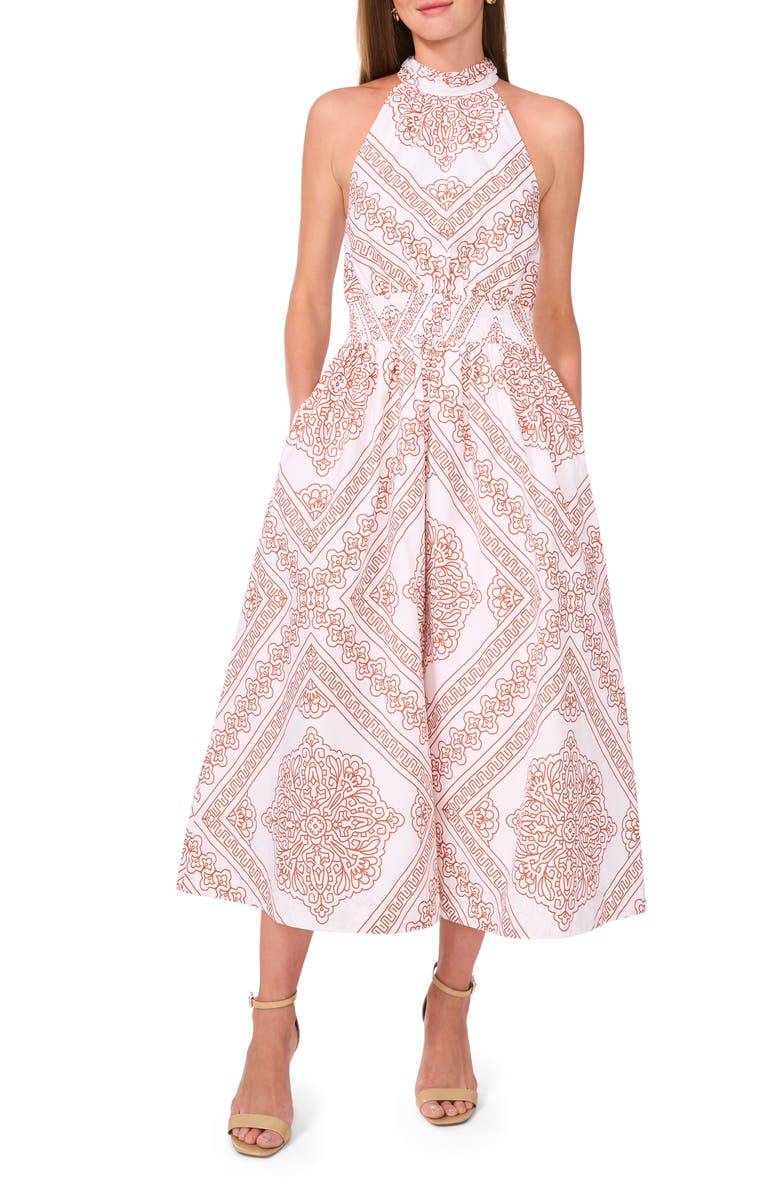 Halogen<sup>®</sup> Medallion Print Cotton High Neck Halter Dress, Main, color, Copper Brown