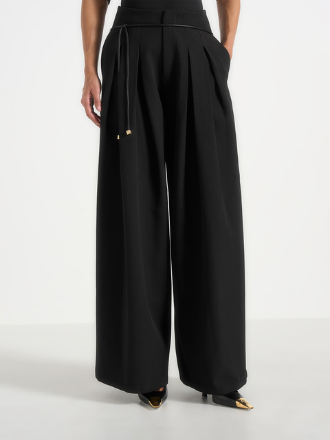Flora Box Pleat Wide Leg Belted Trousers