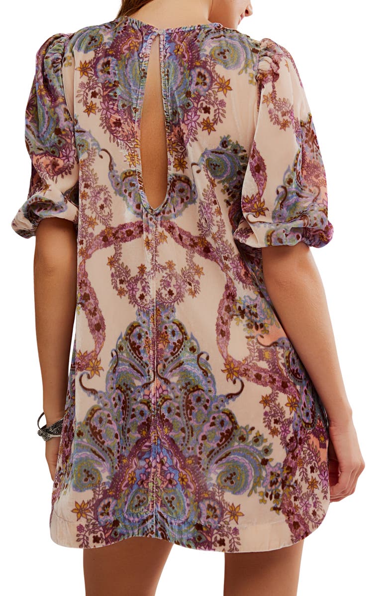 Free People Maye Print Puff Sleeve Velvet Tunic Top, Alternate, color, Tea Combo