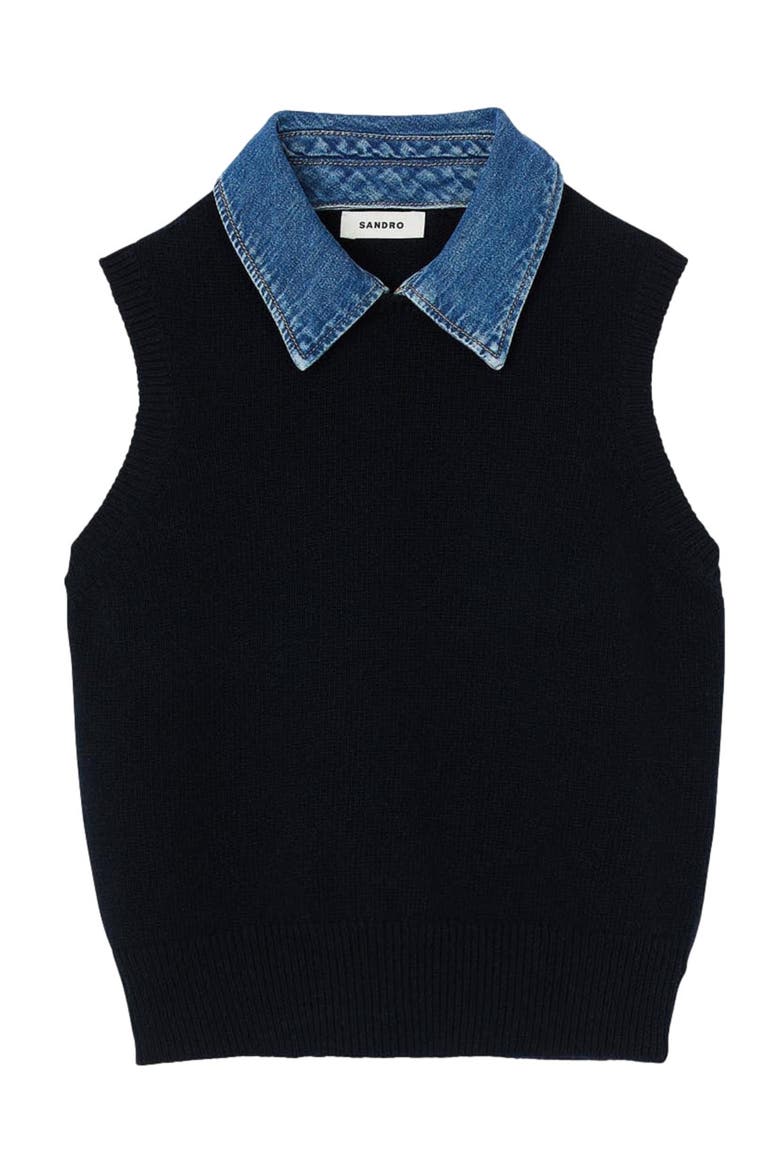 Sweater with removable collar, Alternate, color, Navy blue