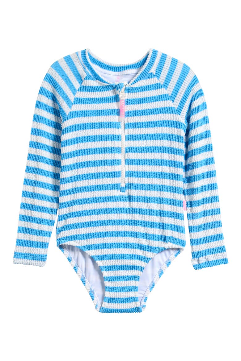 Kids' Textured Long Sleeve One-Piece Rashguard Swimsuit, Main, color, POWDER BLUE