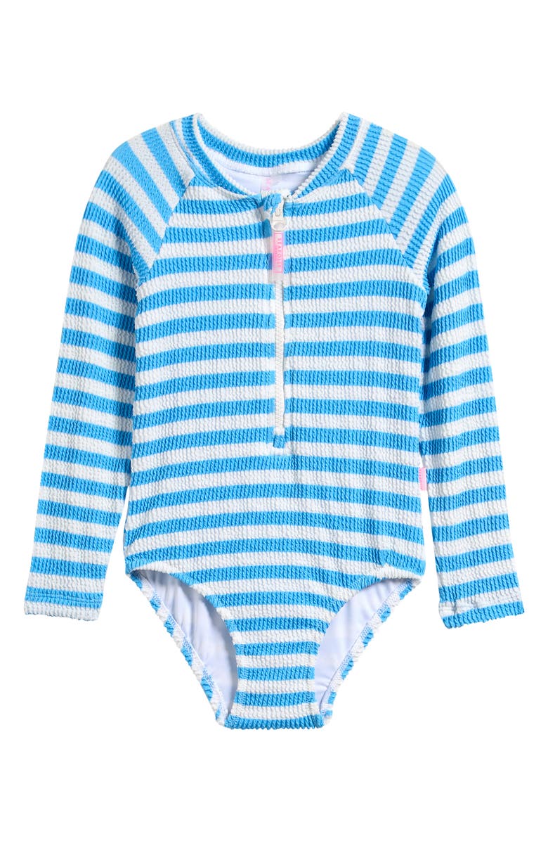 Seafolly Kids' Textured Long Sleeve One-Piece Rashguard Swimsuit, Main, color, Powder Blue
