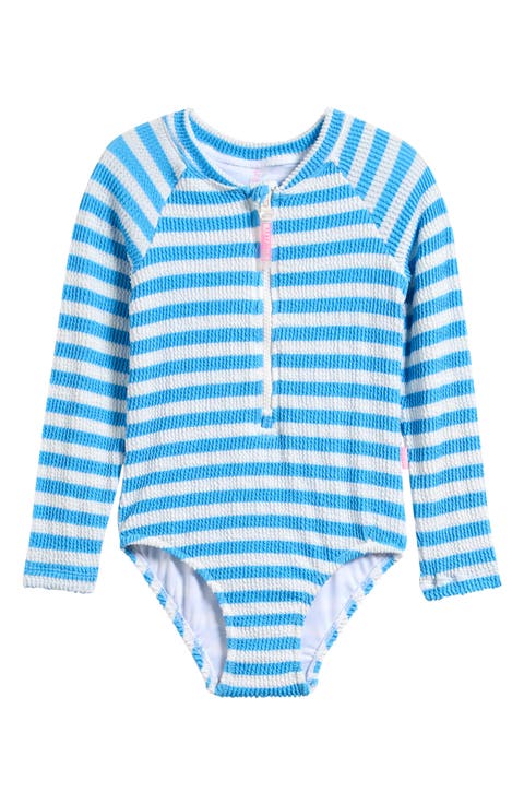 Kids' Textured Long Sleeve One-Piece Rashguard Swimsuit (Toddler, Little Kid & Big Kid)