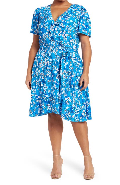 Ruffle Floral Wrap Dress (Plus)