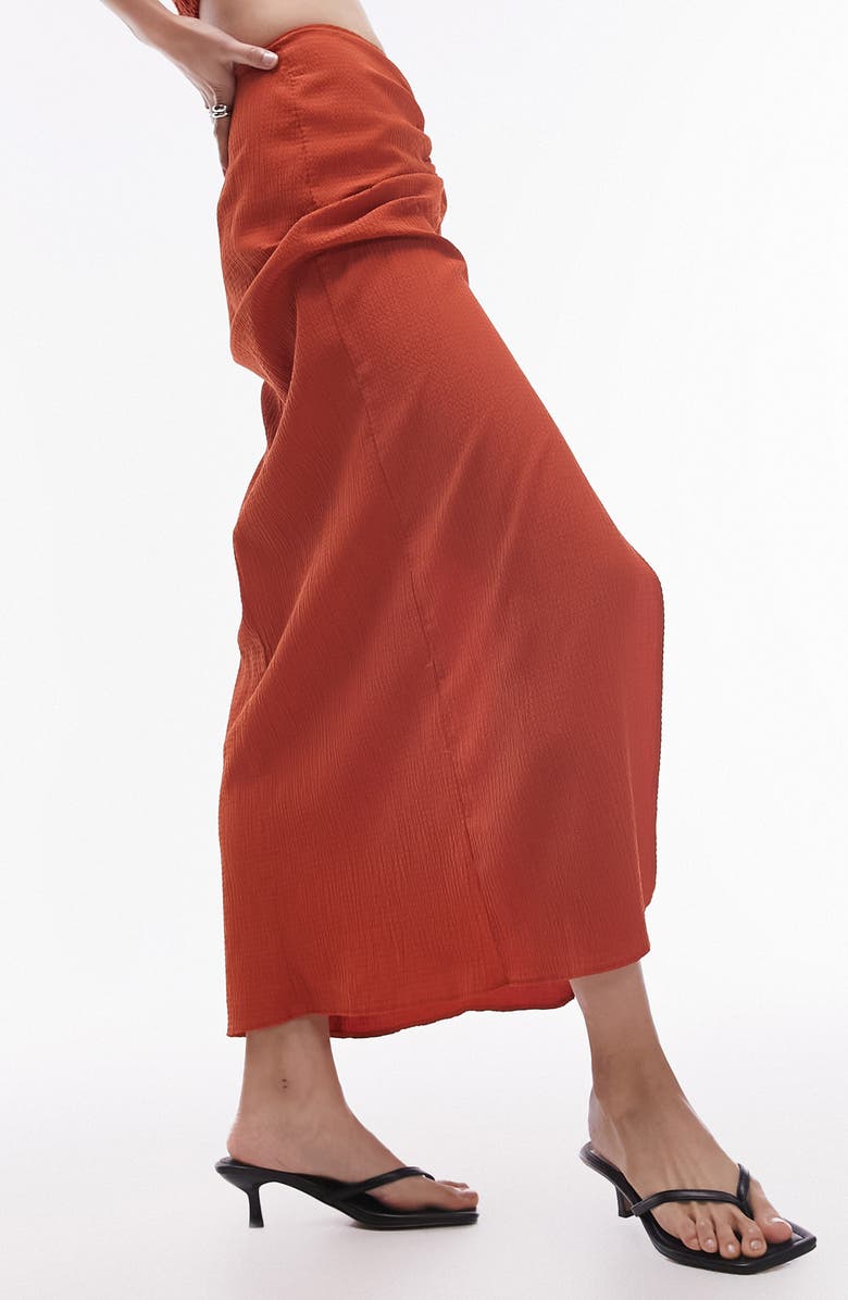 Topshop Ruched Midi Skirt, Alternate, color, Rust