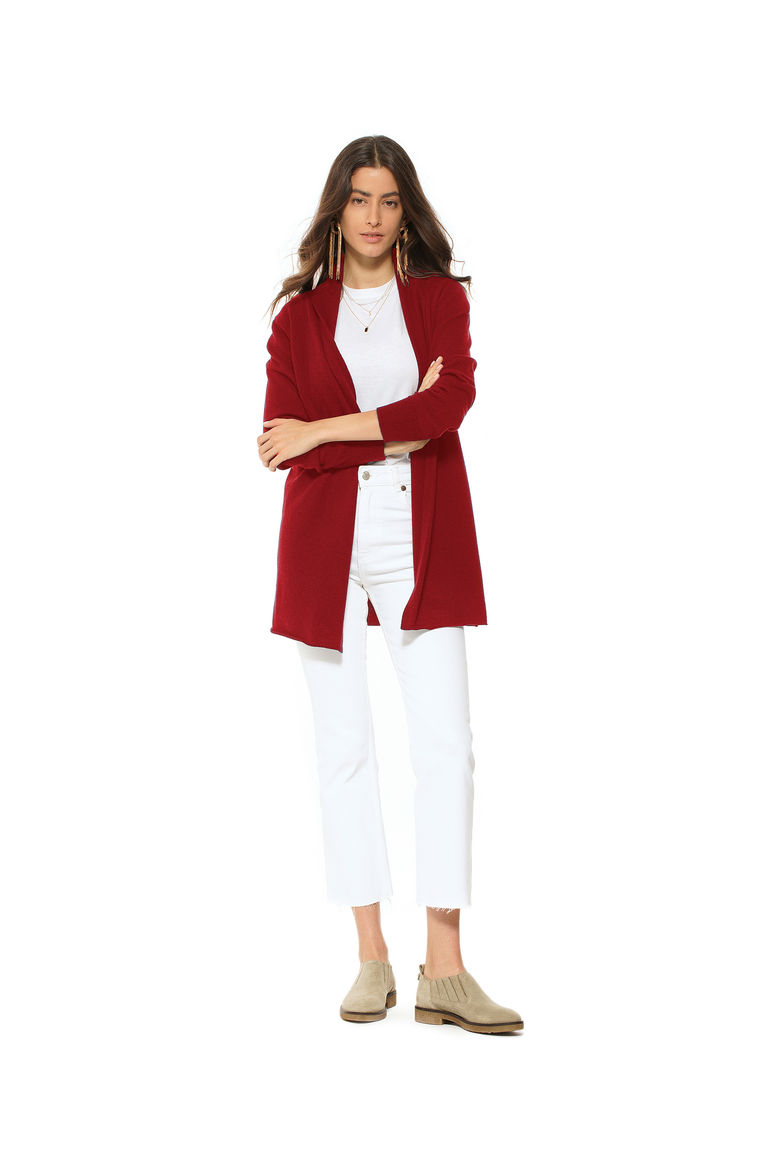 Long Open Front Pure Cashmere Cardigan, Alternate, color, Chianti