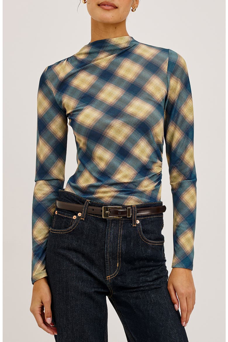 Joelle Plaid Mesh Top, Main, color, NAVY SAGE PLAID