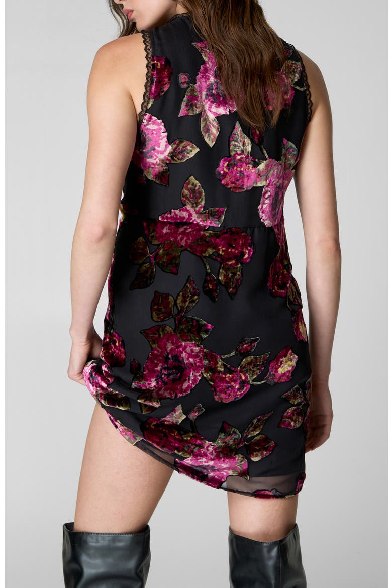 Floral Devore Lace Trim Minidress, Alternate, color, BLACK
