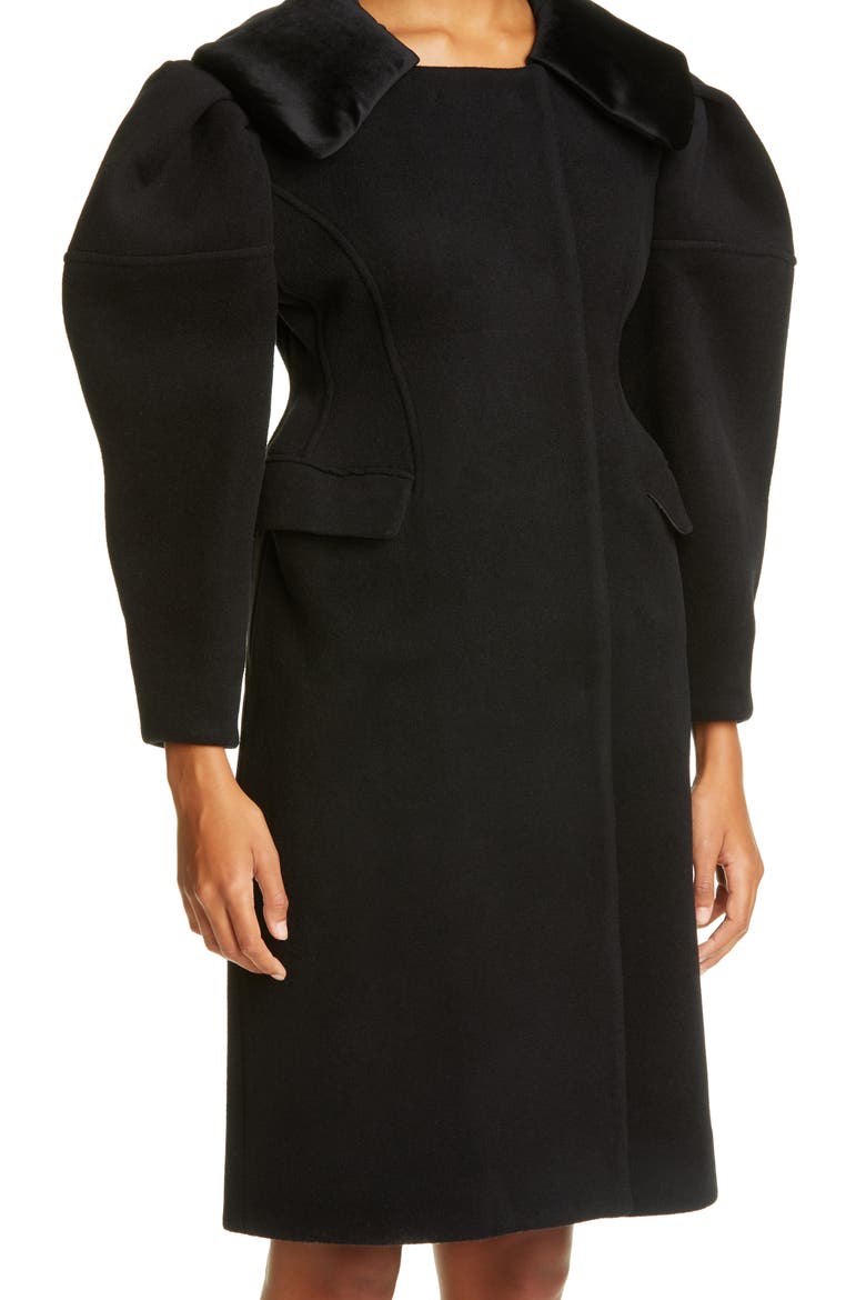 Fitted Waist Wool Coat, Alternate, color, BLACK
