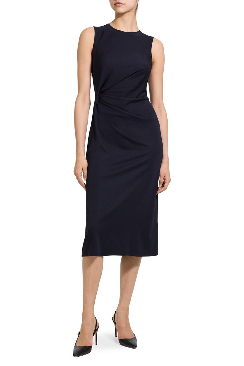 Drape Tuck Sleeveless Dress, Main, color, MIDNIGHT NAVY