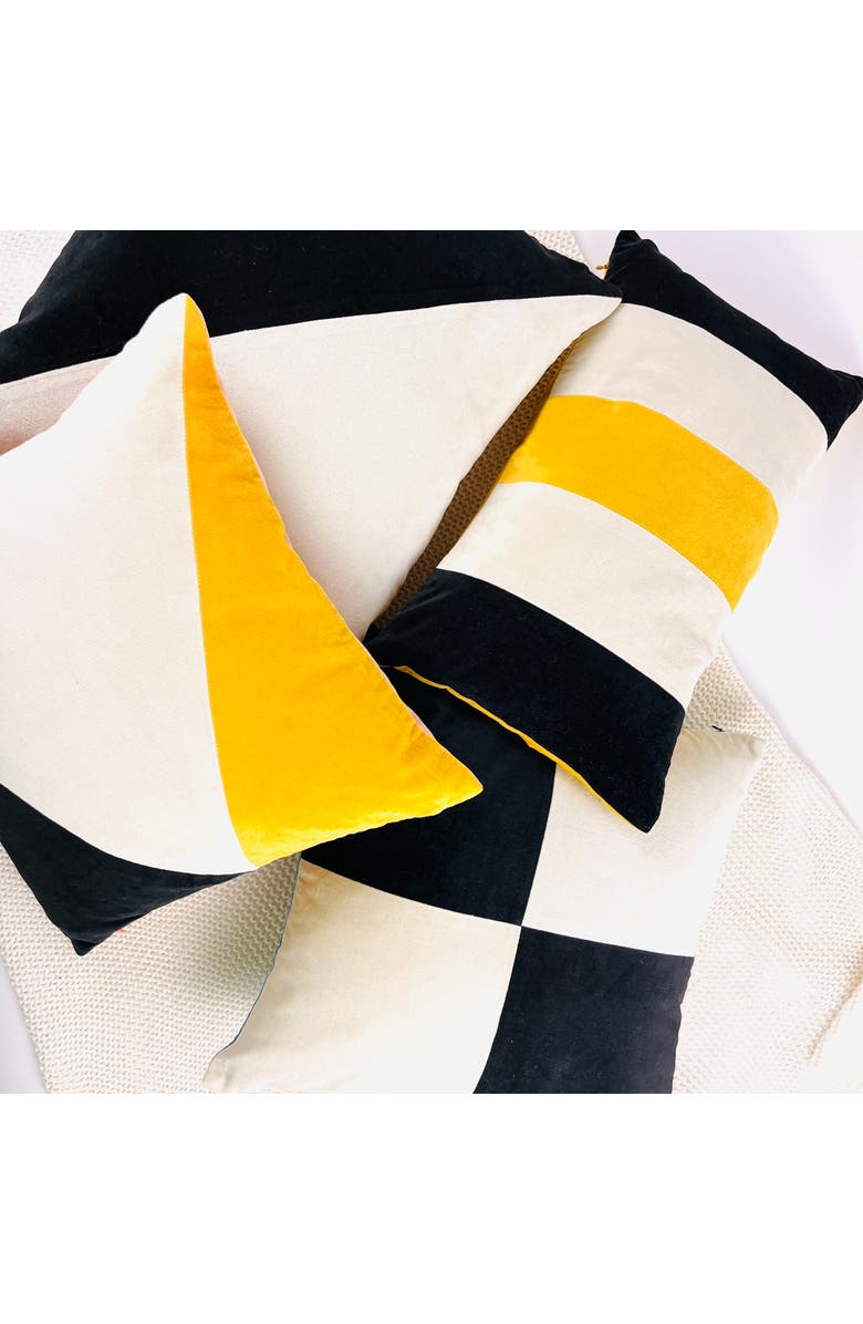 Mellowworks Rugby Stripe Lumbar - Pillow Cover, Alternate, color, Black White Yellow