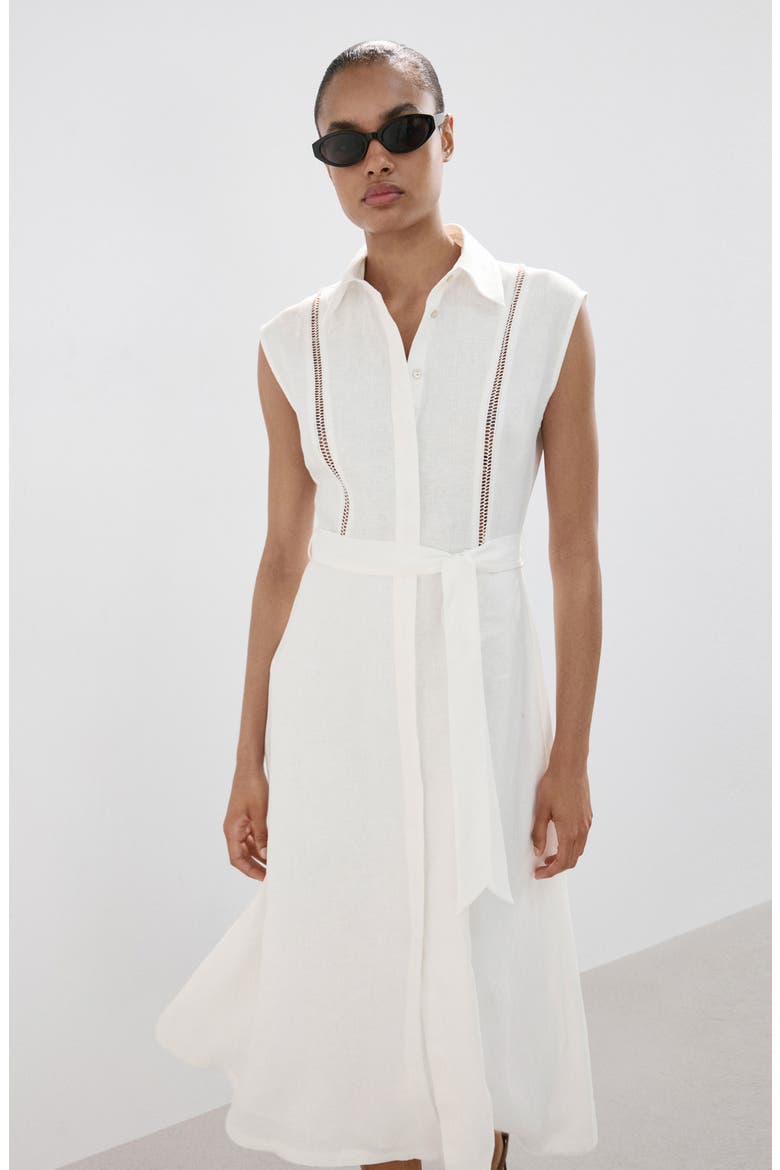 Sleeveless Linen Shirtdress, Alternate, color, ECRU