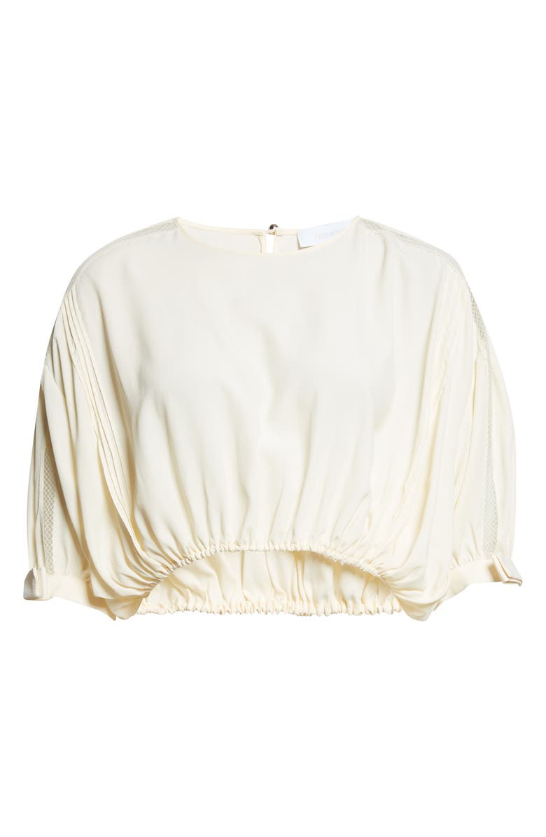 Rabanne Crop Lace Trim Pintuck Top, Main, color, Ecru