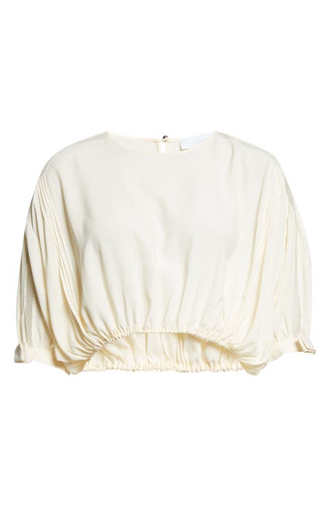 Crop Lace Trim Pintuck Top