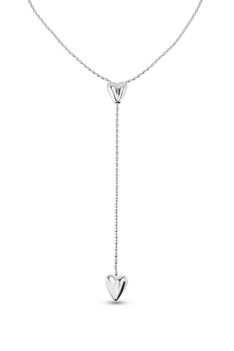 Double Heart Y Necklace, Alternate, color, Silver