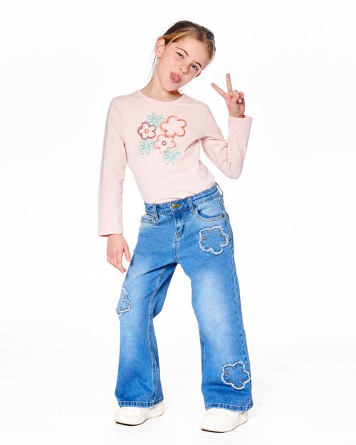 Deux Par Deux Organic Cotton Long Sleeve T-shirt With Big Flowers In Pink