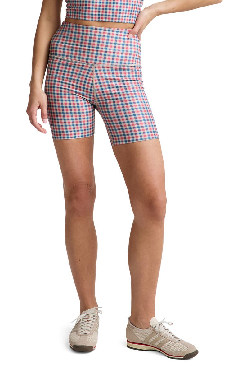 Beyond Yoga Softmark Keep Pace Bike Shorts, Alternate, color, Sunwashed Gingham
