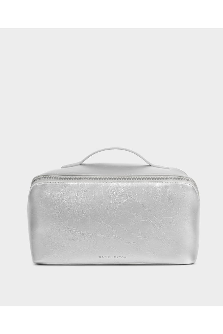 Large Patent Crackle Makeup and Toiletry Bag in Silver, Alternate, color, Silver