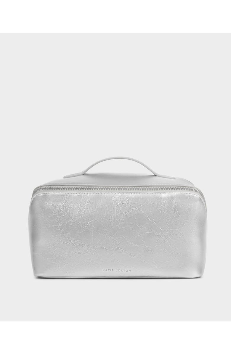 Katie Loxton Large Patent Crackle Makeup and Toiletry Bag in Silver, Alternate, color, Silver
