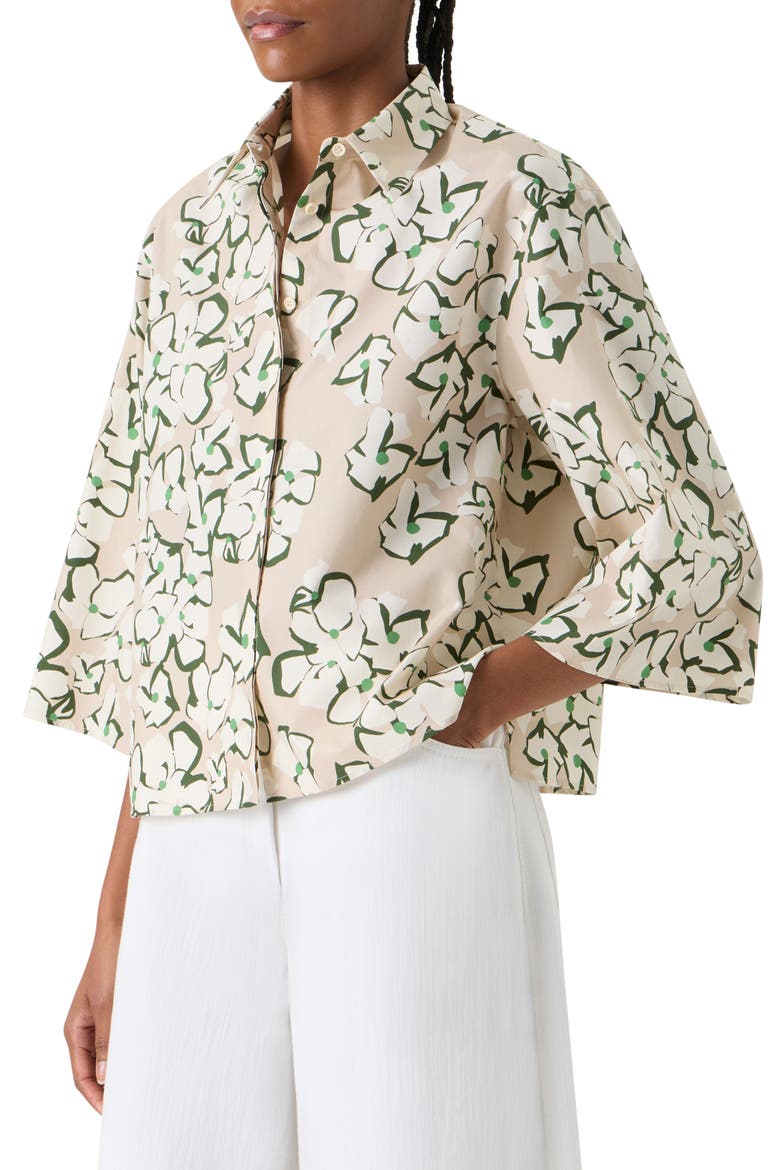 Papercut Flower Cotton Poplin Top, Alternate, color, BEIGE-CREAM-OLIVE