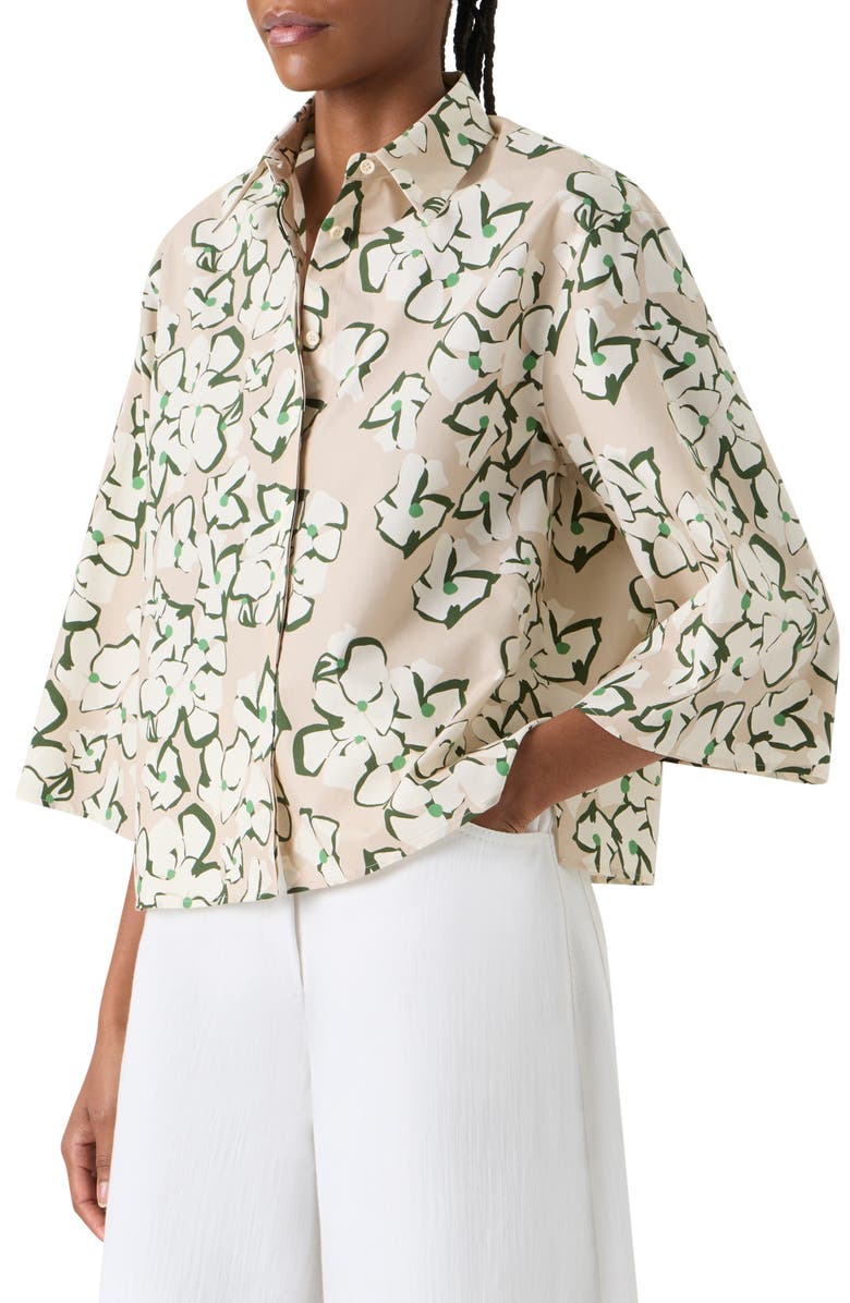 Akris punto Papercut Flower Cotton Poplin Top, Alternate, color, Beige-Cream-Olive