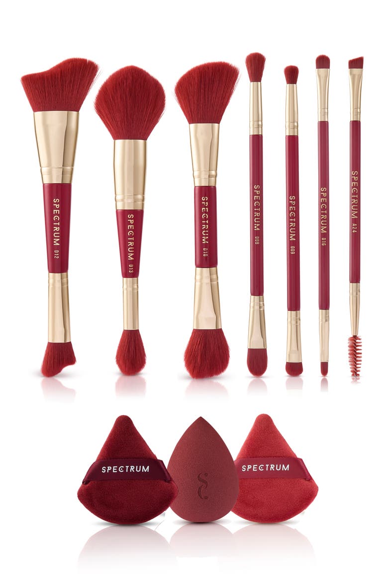 Very Cherry 10-Piece Dual Ended Makeup Brush, Sponge & Puff Set $90 Value, Main, color, RED