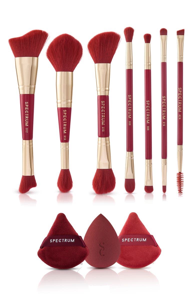 SPECTRUM Very Cherry 10-Piece Dual Ended Makeup Brush, Sponge & Puff Set $90 Value, Main, color, Red
