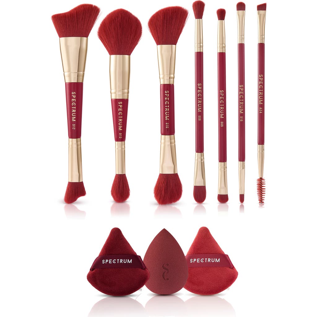 Spectrum Very Cherry 10-piece Dual Ended Makeup Brush, Sponge & Puff Set $90 Value In Red