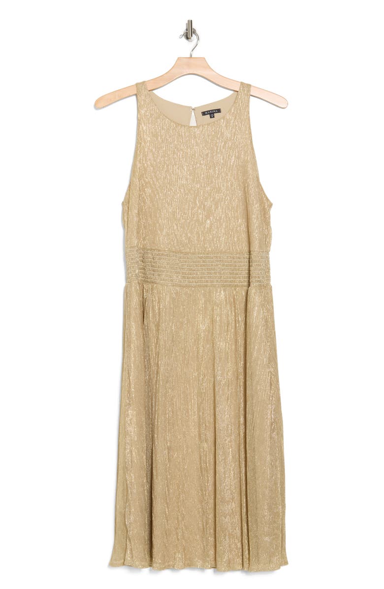 Marina Smocked Waist Midi Cocktail Dress, Alternate, color, Gold