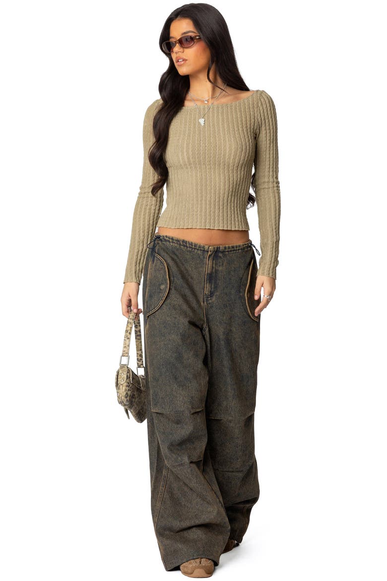 Textured Long Sleeve Boat Neck Top, Alternate, color, OLIVE
