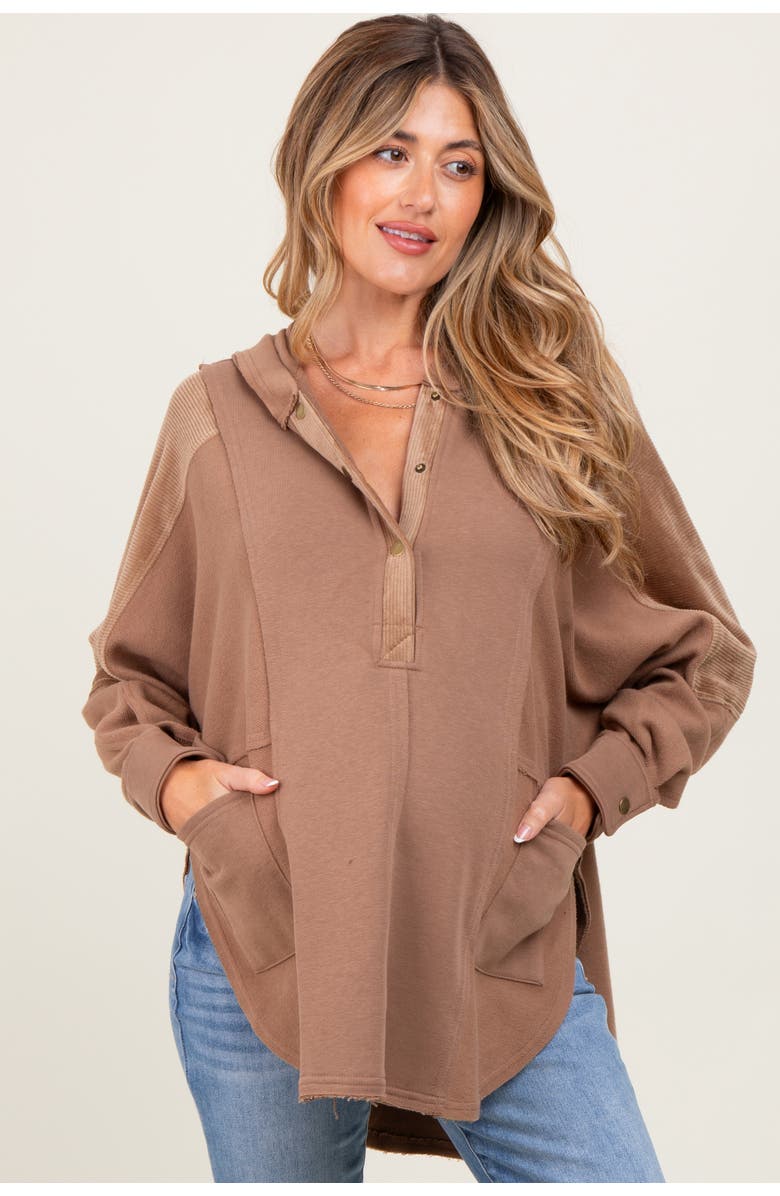 PinkBlush Corduroy Contrast Oversized Hoodie, Main, color, Mocha