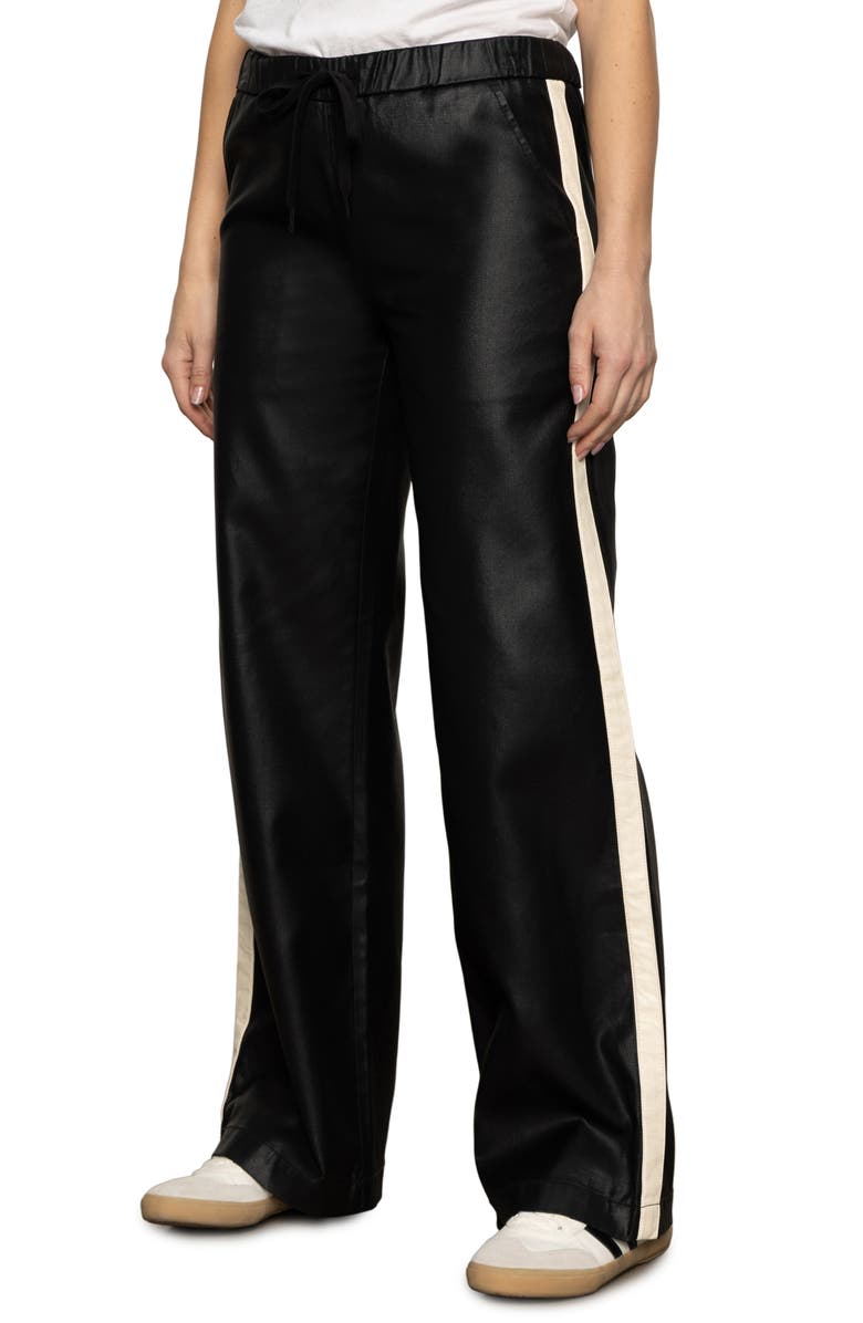 Sanctuary Coated Twill Track Pants, Alternate, color, Black