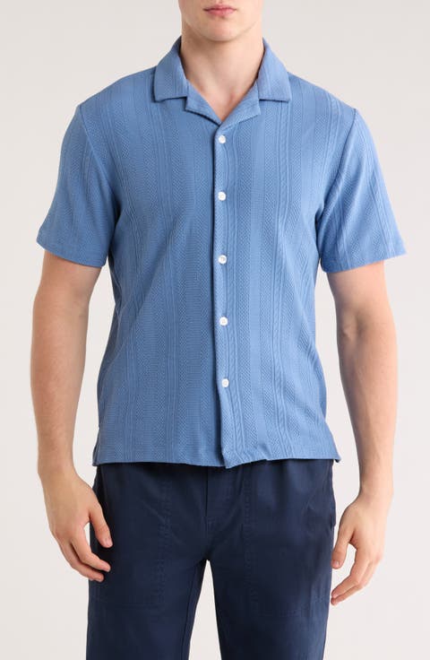 Textured Short Sleeve Button-Up Shirt