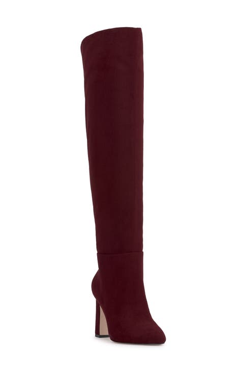 Burgundy over the knee boots online