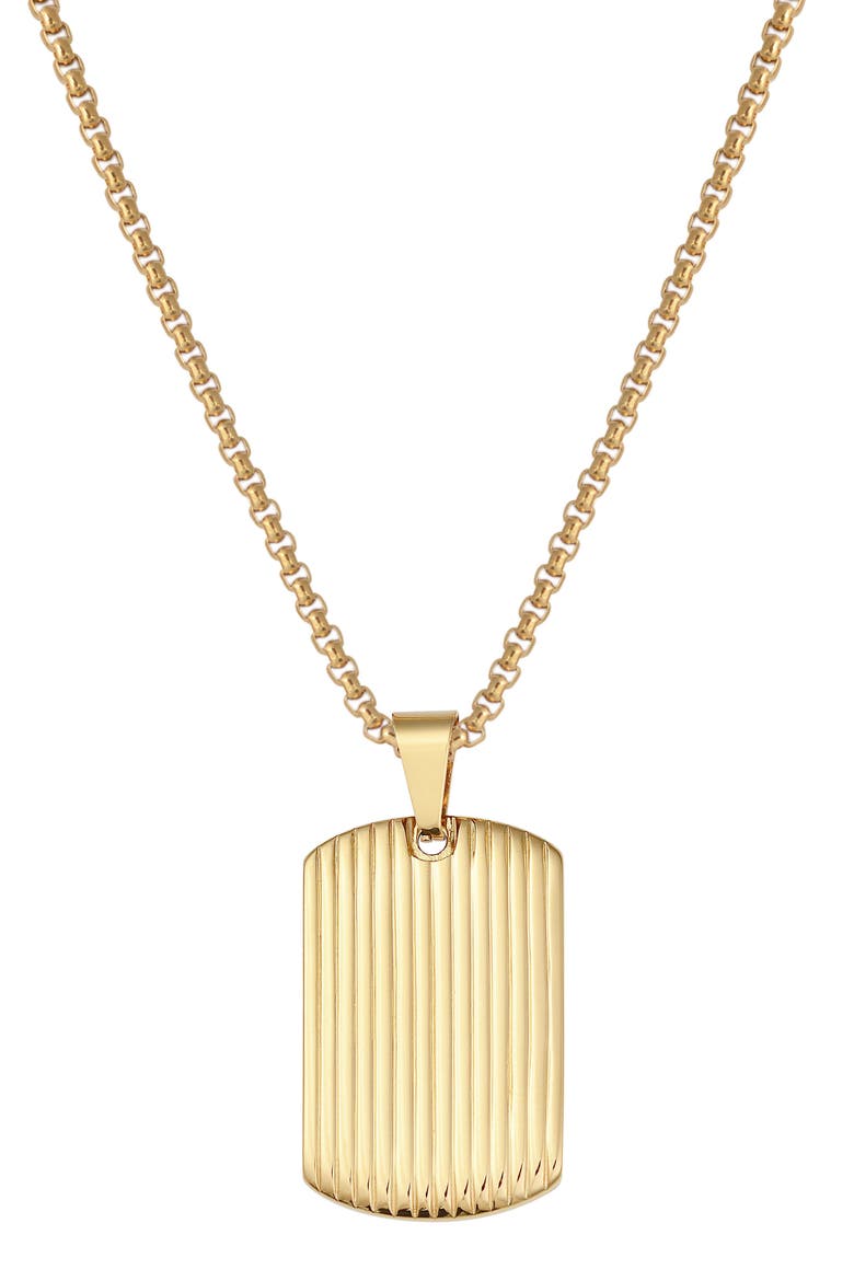 Men's Stainless Steel Textured Dog Tag Pendant Necklace, Main, color, GOLD