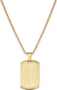 GEOFFREY BEENE Men's Stainless Steel Textured Dog Tag Pendant Necklace