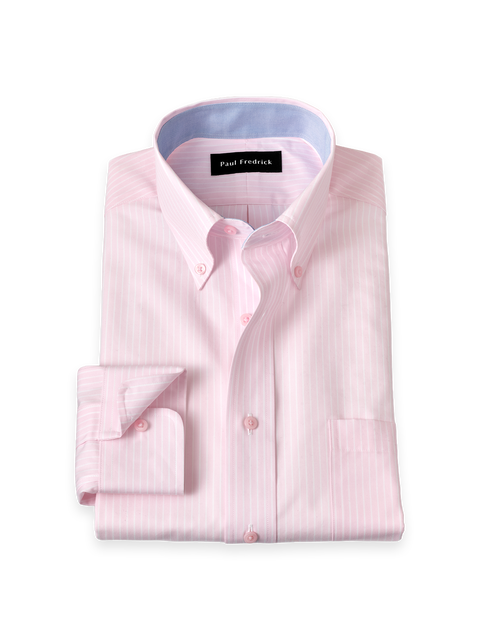 Cotton Buttondown Collar Poplin Slim Contrast Trim Button Cuff Long Sleeve Shirt
