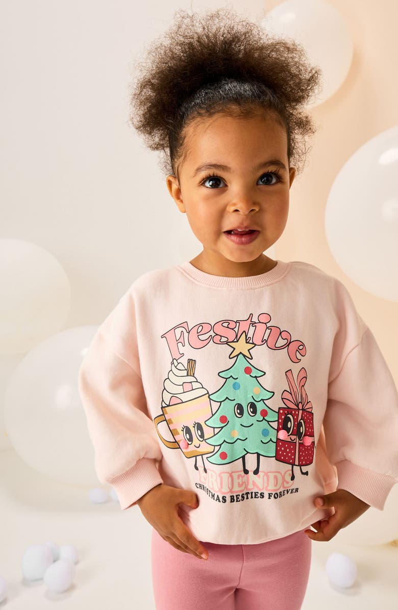 NEXT Kids' Festive Graphic Cotton Blend Sweatshirt, Alternate, color, Cream
