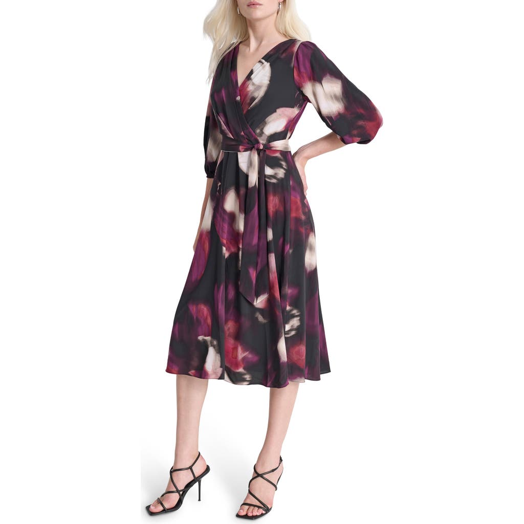 Dkny Surplice Three-quarter Balloon Sleeve Midi Dress In Purple
