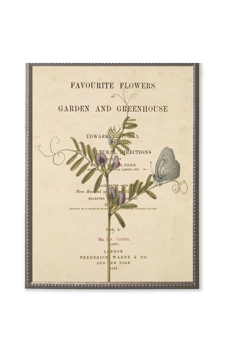 Antique Curiosities Purple Flowers and Moth on Book Page in Silver-Beaded Frame, Main, color, Multi